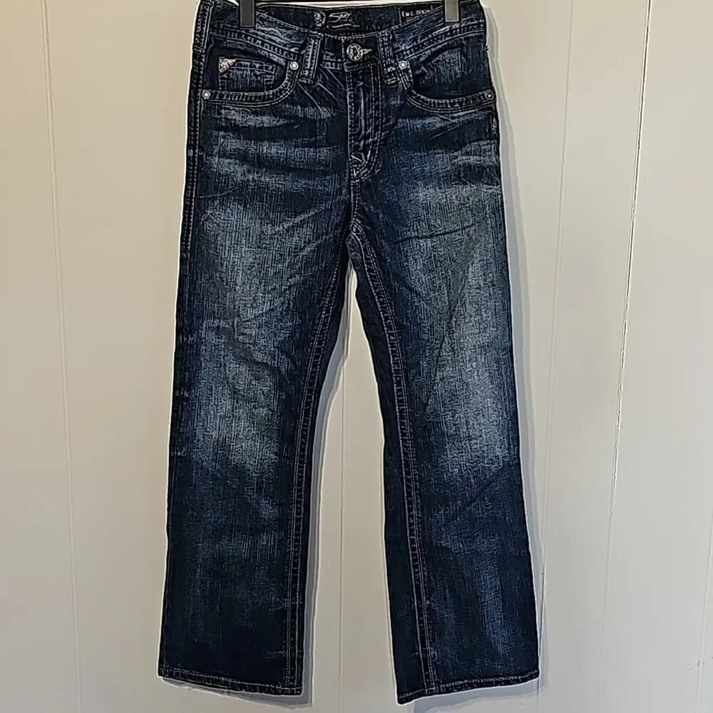 Silver Craig EMC Jeans Mens W 30 L 30 Dark Blue Distressed Stitch Detail EUC